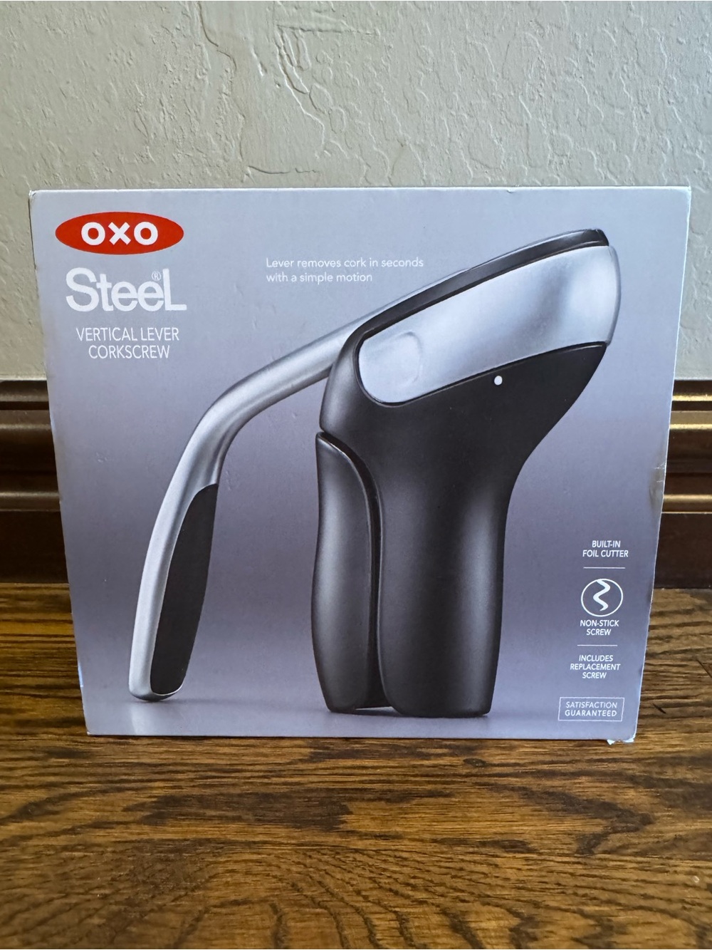OXO Steel Vertical Lever Corkscrew with Removable Foil Cutter